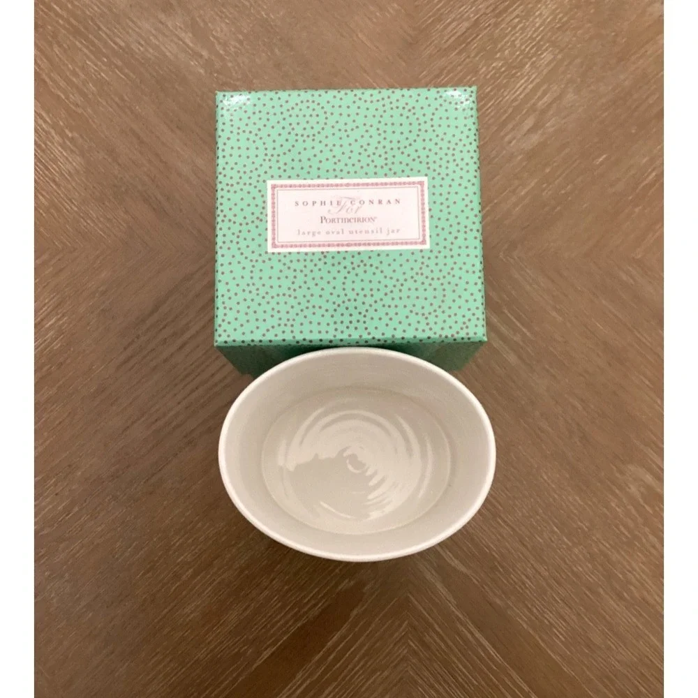 Sophie Conran For Portmeirion Large Oval Pottery Ribbed Utensil Jar NWOT
